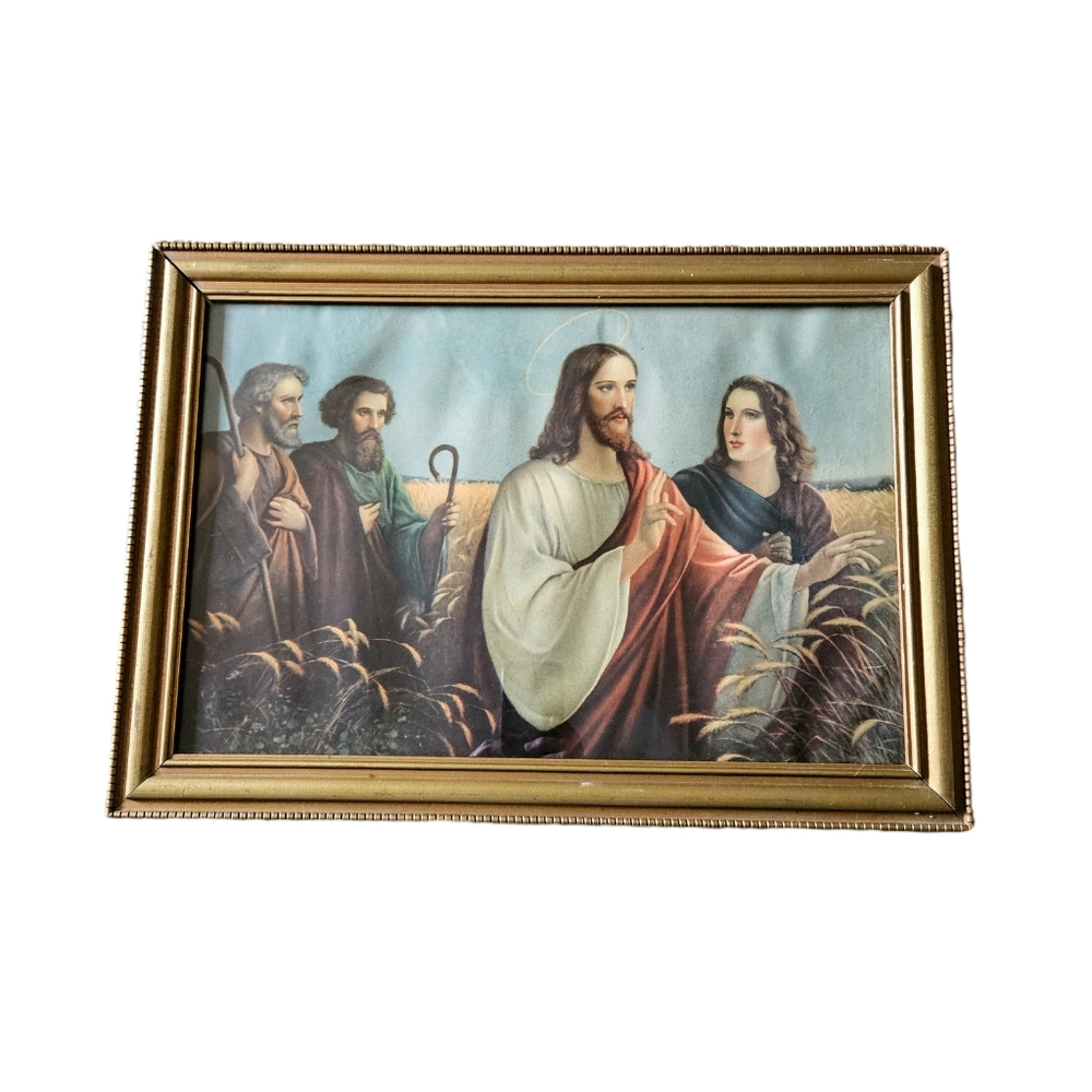 Vintage Giovanni Jesus Religious Art Print Framed Catholic 21x15